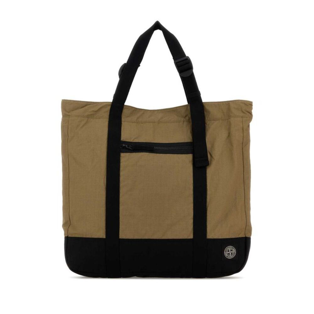 Stone Island Men Khaki Canvas Shopping Bag